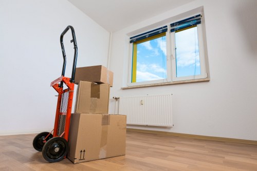 Packing boxes and protective materials ready for an Old Ford house or flat move